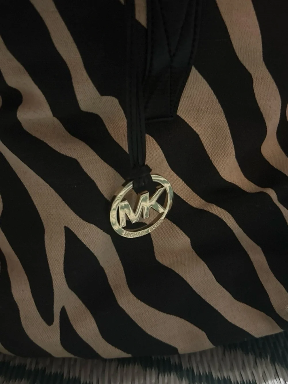Michael Kors Black and Beige Zebra-Print Tote Bag 12 deep 21 1/2 wide